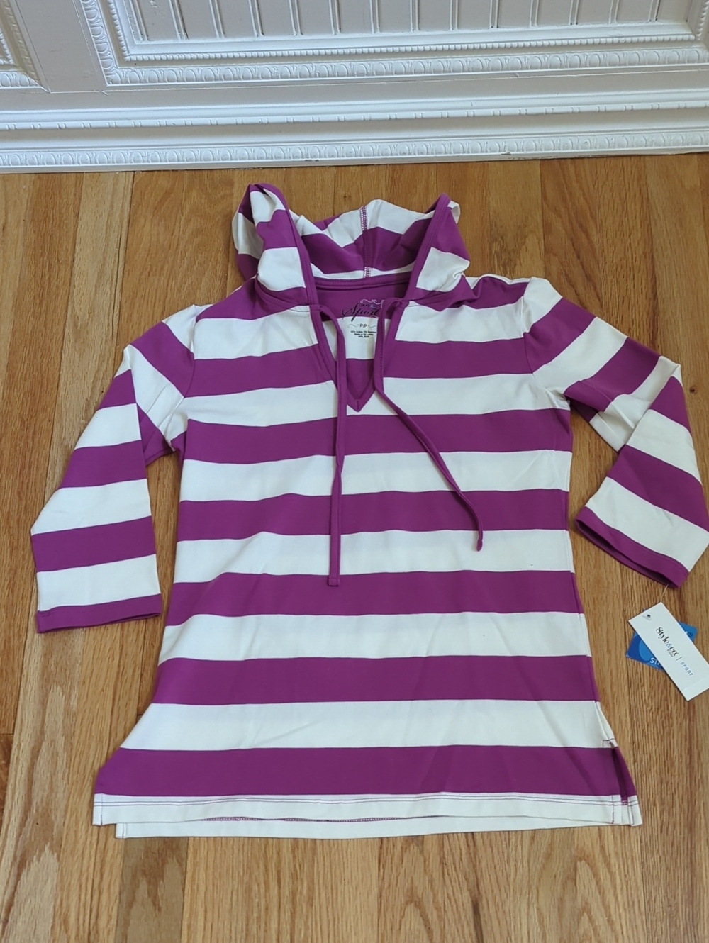 Style & Co. Purple and White Striped Hooded Top